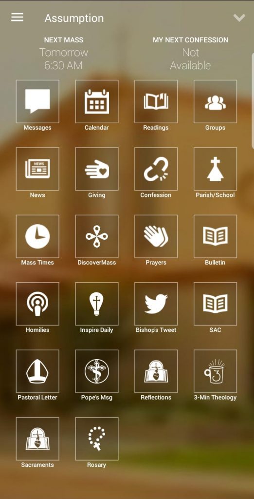 myParish App Homescreen Screenshot