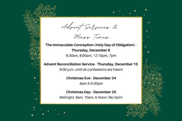 Advent Services and Mass Times